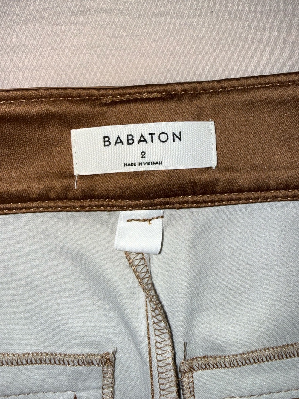 Aritzia Babaton Faux Leather Cropped Pants Camel Tan Brown Size 2 - Picture 4 of 14